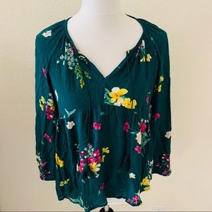 Old Navy Floral Tie Blouse Green
